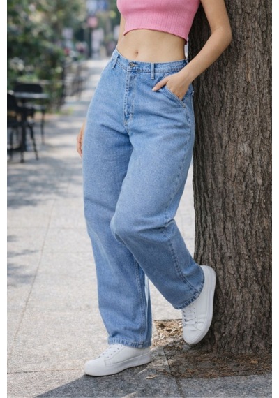 Cedy Denim Cedy Denım Yüksek Kalite Kadın Yüksek Bel Baggy Skater Jean Açık Mavi