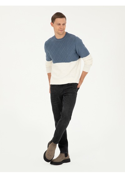 Cacharel İndigo Slim Fit Bisiklet Yaka Triko Kazak Mavi