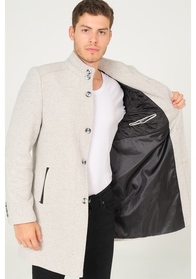 Plt8386 Dewberry Erkek Palto-Desenli Açık Gri-Desenli Açık Gri