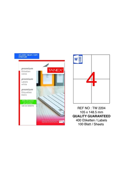 Tanex Tw-2204 105x148,5mm 100 Lü Lazer Etiket