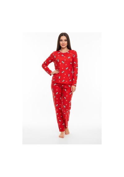 Bisiklet Yaka Süet Pijama Takımı 6005 Penguen Kırmızı Kırmızı