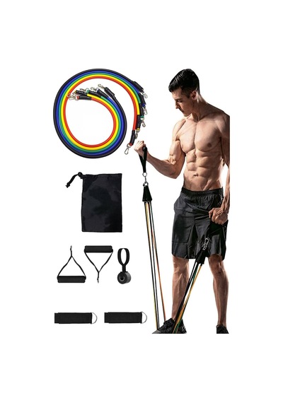 Çantalı 12 Parça 5 Farklı Direnç Pilates Güç Lastiği Seti Çok Renkli