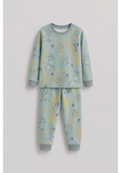 Zuzunga Erkek Çocuk Dinozor Ve Safari Hayvanları Desenli Uzun Kollu Alt Üst Pijama Takımı Açık Yeşil Zuzunga Erkek Çocuk Dinozor Ve Safari Hayvanları Desenli Uzun Kollu Alt Üst Pijama Takımı Açık Yeşil