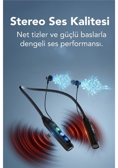 600 Saat Sporcu Kulaklığı Kablosuz Bluetoot Kulaklık Led Göstergeli Boyunluk Kulaklık Stereo V5.4