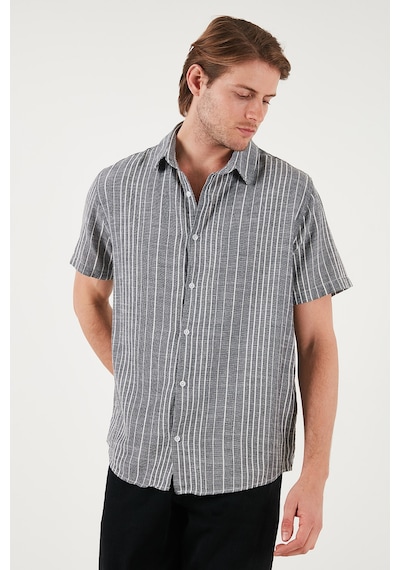 Buratti Çizgili Pamuklu Slim Fit Kısa Kollu Erkek Gömlek Cf23S116097 Siyah
