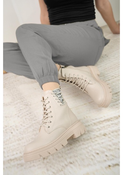 Nesil Shoes Fncy 206 Bej Fermuarlı Kadın Bot-bej Bej