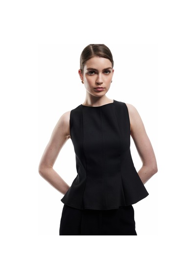 Koton Dikiş Detaylı Kolsuz Bisiklet Yaka Peplum Bluz Siyah 5sak60391pw Siyah