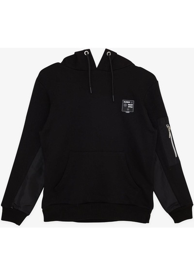 Breeze Girls & Boys Erkek Çocuk Sweatshirt Kapüşonlu Kolu Fermuar Detaylı 9-14 Yaş, Siyah-siyah Siyah