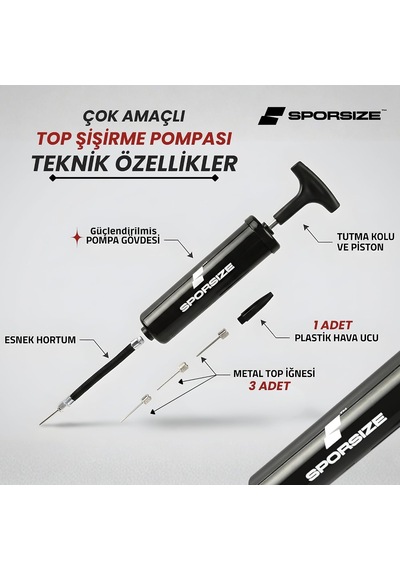 Profesyonel Top Şişirme Pompası Futbol, Basketbol, Voleybol, Hentbol, Pilates & Denge Diski İçin
