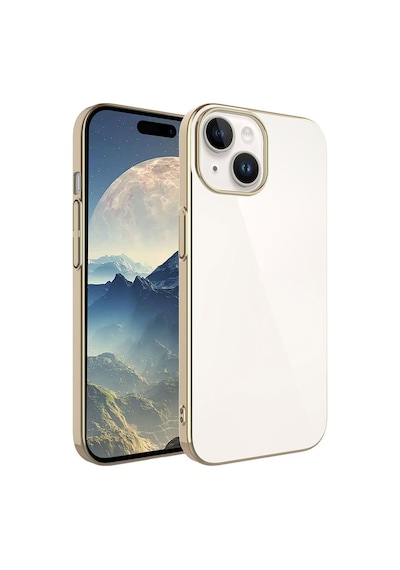 Apple Uyumlu iPhone 15 Kılıf Sert Pc Renkli Çerçeveli Zore Riksos Kapak Gold
