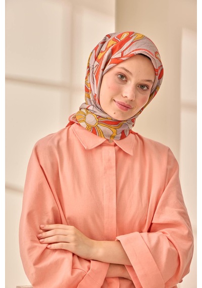 Silk Home Olinda İpek Eşarp 47003-16 Parlak Turuncu, Gri, Yanık Sarı, Hardal