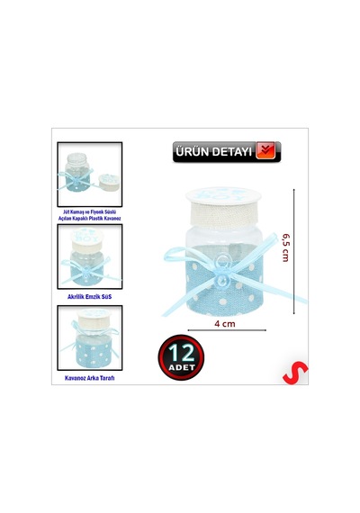 Emzikli Plastik Kavanoz, 6,5cm X 4cm X 12 Adet - Mavi Renkli Çok Renkli
