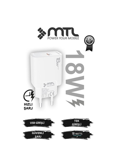 18w Qc 3.0 Destekli Usb Çıkışlı Hızlı Şarj Adaptörü Mt1315