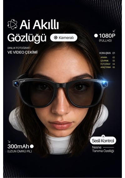 Yapay Zeka Destekli Kameralı Akıllı Güneş Gözlüğü Anlık Çeviri Fotoğraf Video Bluetooth Müzik Sesli Görüşme Ry-aıg01