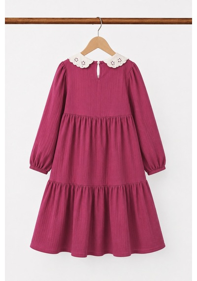 Angel&co. Girls Clothing Brode Yaka Müslin Midi Elbise-fuşya Fuşya