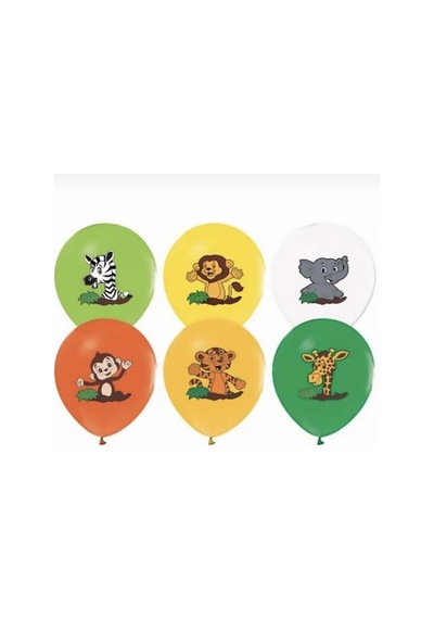 Safari 8 Li Safari Konsepti Hayvan Baskılı 12 Inç Balon Karışık Karışık