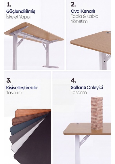 Firmus Dayanıklı Çalışma Masası - 180x80 - Bambu Bambu - Beyaz