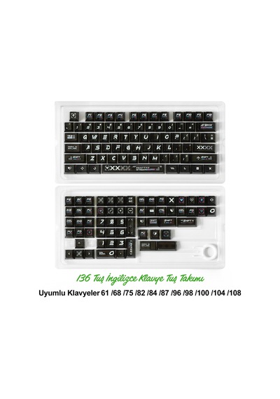 136 Tuşlu Keycaps Siyah Baskılı, Şeffaf, 136 Tuşlu İngilizce Yazı Tipi Kutulu Tüm Mekanik-manyetik Klavyeler İle Uyum Sağlamaktadır.