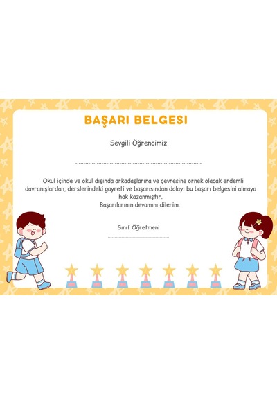 35 Adet A4 Boyutunda Öğrenci Başarı Belgesi - Anaokul - İlkokul Başarı Belgesi Model 11