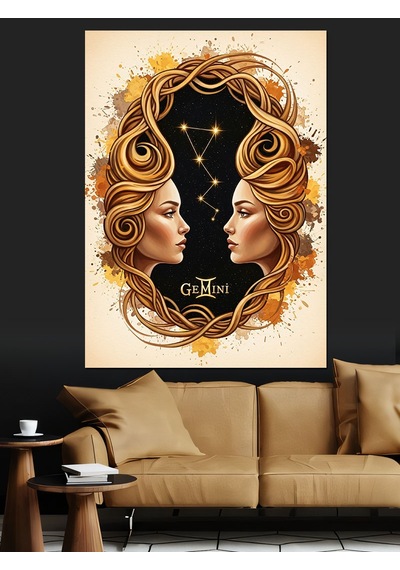 Ahşap Tablo İkizler Burcu Kadın Yüzleri