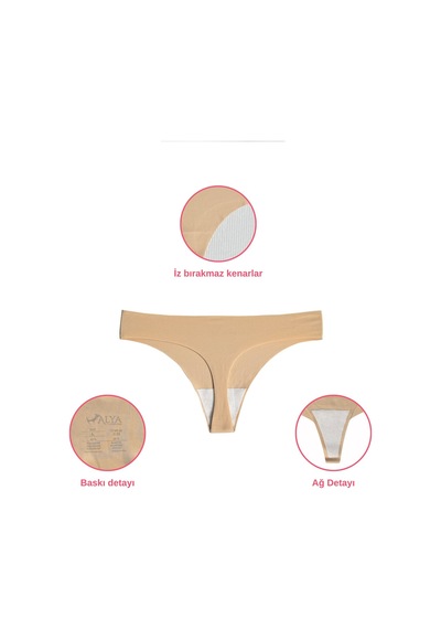Alya Underwear Lazer Kesim Dikişsiz Tanga Külot, Seamless String 6'lı Paket Siyah - Beyaz -ten