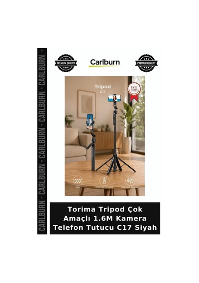 Delux Serisi Torima Tripod Çok Amaçlı 1.6m Kamera Telefon Tutucu C17 Siyah Akış Kayıt Çekimler