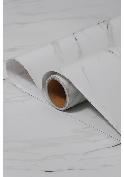 Yapışkanlı Folyo - Beyaz Mermer Traverten Taş Folyo- Mobilya Duvar Kapı - 120cm Genişlik - St677 120 X 50 Cm