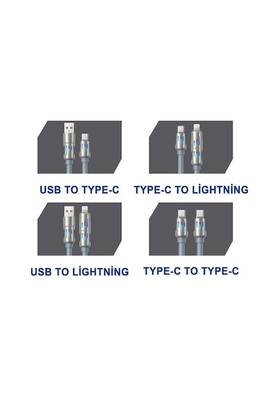 205w 4'ü 1 Arada Süper Hızlı Şarj Rgb Led Işıklı Çoklu Fonksiyonlu Silikon Kablo 1.5 Metre Mt2514
