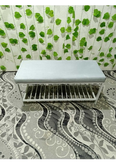 Özcan Metal Beyaz Metal Ayaklı Raflı Bench Puf Bank Antre Mutfak Salon Yatak Odası Puf Bank 105 40 Gümüş