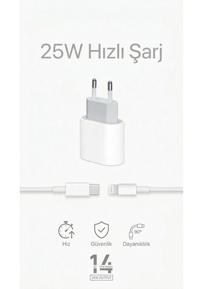 25w Hızlı Şarj Adaptörü Usb-c To Lightning Kablo Seti Güçlü Güvenli Hızlı Şarj Cihazı Dayanıklı