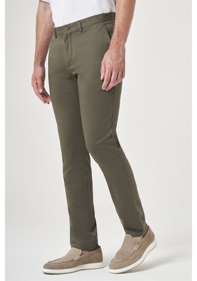 İmza Haki Yan Cep Slim Fit Casual Pamuklu Chino Pantolon 1003260178