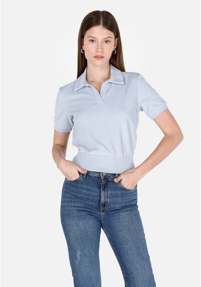 Colin's Colins Slim Fit Polo Yaka Düz Kadın Mavi Kısa Kol Tişört Cl1073179 Q1.v1 Ble Mavi