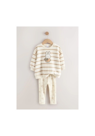 Lucco Tavşanlı Sweatshirt Tayt Kız Çoçuk %100 Cotton Takım Bej
