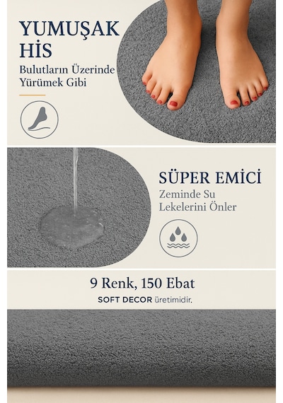 Buççin Online Mağaza Dekoratif Kaymaz Taban Papatya Kesimli Banyo Paspası, Klozet Takımı, 60x100-50x60 Cm Polyester Gümüş Çok Renkli