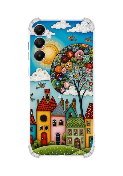 Printify Samsung Galaxy A05s İle Uyumlu Düşlerin Dansı Serisi Gökyüzü Şehri Tasarımlı Uv Baskılı Köşe Korumalı Antişok Kılıf Şeffaf