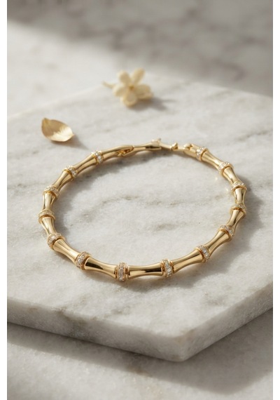 Gold Renk Bambu Model Zirkon Taşlı Kadın Bileklik Çok renkli