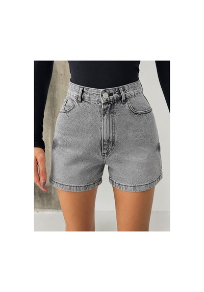 Bluemarlin Gri Kar Yan Kılçık İşlemli Kısa/mini Denim/kot Şort Gri Kar