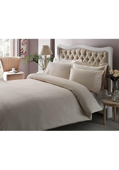 Taç Premium Basic Krem Stripe Çift Kişilik Nevresim Takımı Çok Renkli