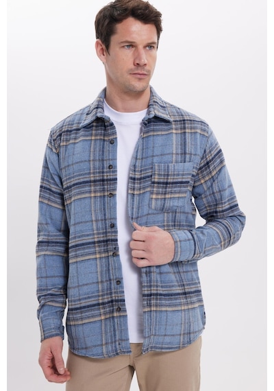Tudors Erkek Regular Fit Rahat Kesim Kışlık Kareli Oduncu Gömlek-42187 Mavi