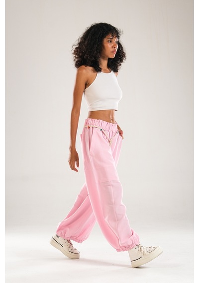 Cocopelli Tasarım Keten Pembe Baggy Pantolon Coc1107 Çok Renkli