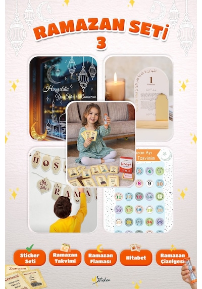 Ramazan Ayı Sticker Oyun Ve Etkinlik Seti, 5 Li Set Çocuklar İçin Ramazan Süsleme Ve Etkinlik Seti3 Dijital Baskı