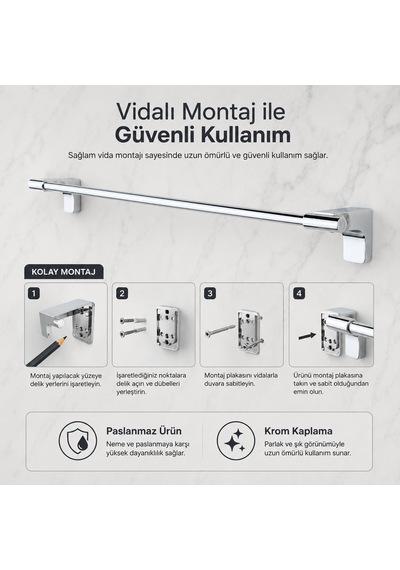 Alper Banyo F1 Model Lüx Krom Paslanmaz Uzun Havlu Askısı, 40 Cm,
