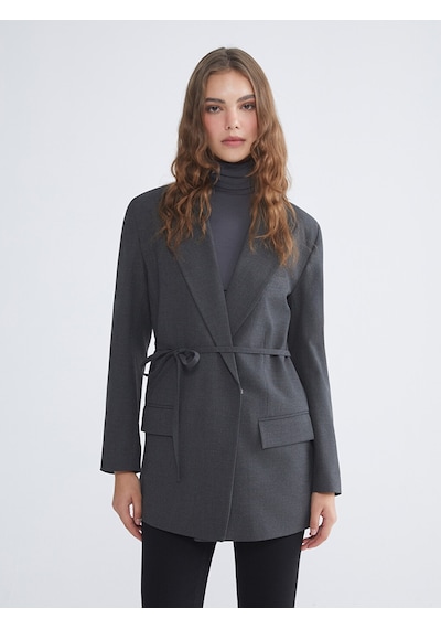 Lcw Modest Antrasit Beli Kuşaklı Kadın Blazer Ceket