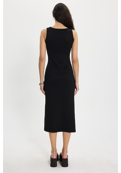 Tudors Kadın Slim Fit Dar Kesim Pamuklu Sıfır Kol Bisiklet Yaka Siyah Elbise-50479