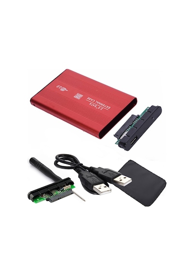 2.5 İnç Kırmızı Sata Harddisk Kutusu - Metal Notebook Hdd Kutu