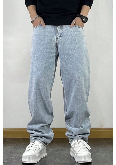 Cool Tarz Erkek Mavi Rahat Kesim Baggy Pantolon Mavi Mavi