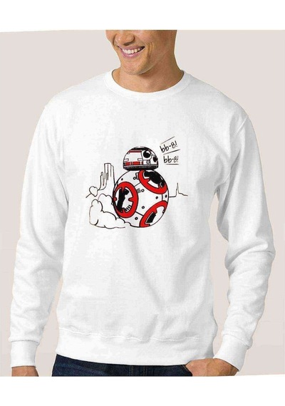 Star Wars Bb 8 Keçeli Baskılı Beyaz Erkek Örme Sweatshirt