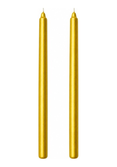 2'li Altın Gold Metalik Şamdan Mum Seti 25 Cm Dekoratif İnce Şamdan Mum, Kokusuz Parafin Wax,%100 Pamuk Fitil, E Çok Renkli