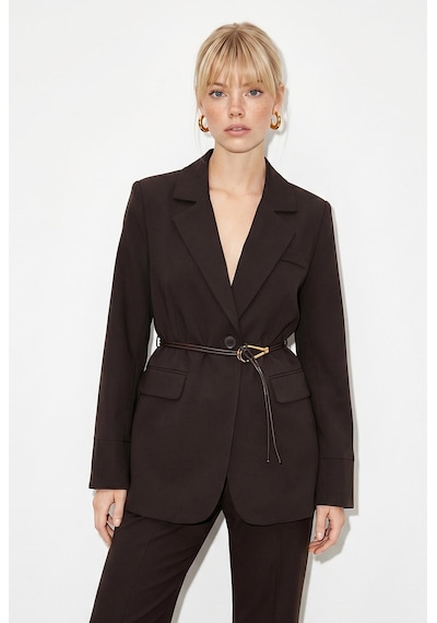 Shade Kadın Astarlı Garni Kol Detaylı Kemerli Blazer Ceket 8146 60286139 - Acı Kahve Kahverengi