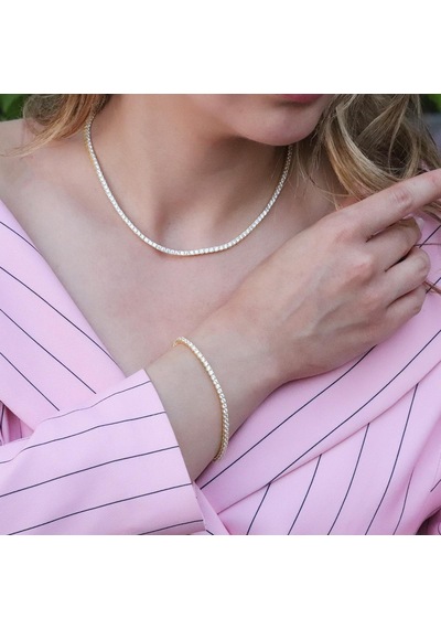 Zirkon Taşlı Gold Kaplama Su Yolu Gümüş Set Gümüş